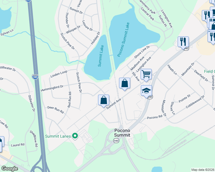 map of restaurants, bars, coffee shops, grocery stores, and more near 1250 Hawthorne Terrace in Pocono Summit