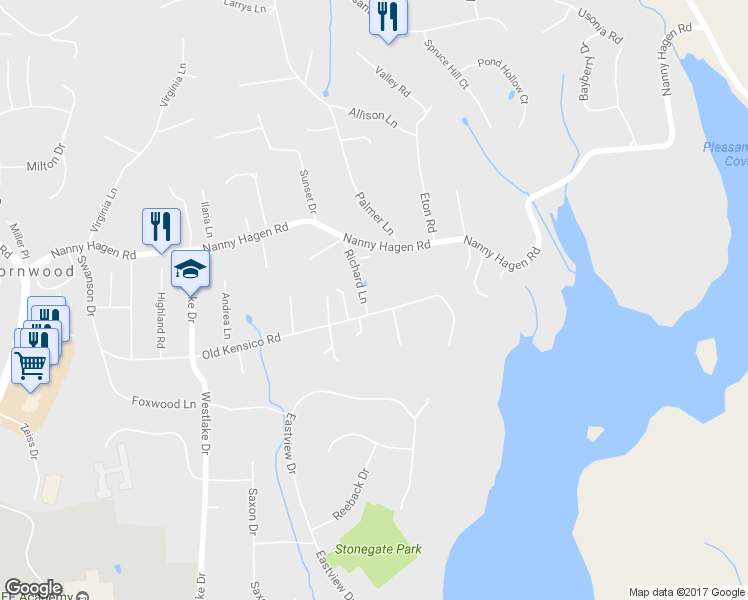 map of restaurants, bars, coffee shops, grocery stores, and more near 65 Richard Lane in Thornwood