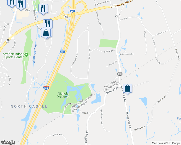 map of restaurants, bars, coffee shops, grocery stores, and more near 34 Nichols Road in Armonk