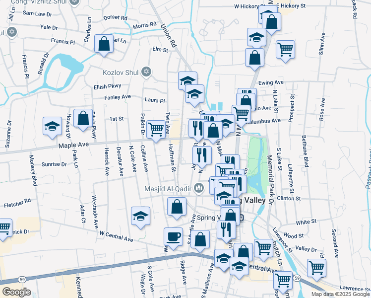 map of restaurants, bars, coffee shops, grocery stores, and more near 10 Parker Street in Spring Valley