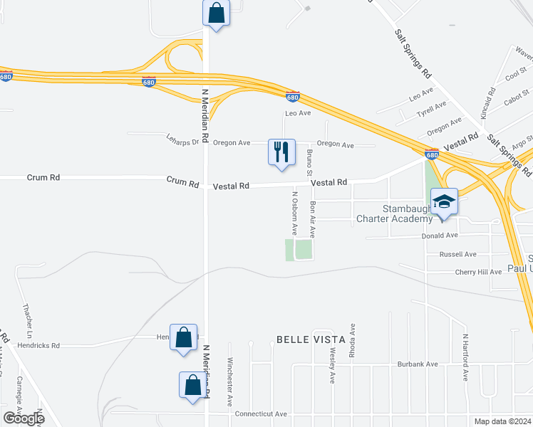 map of restaurants, bars, coffee shops, grocery stores, and more near 3259 Vestal Road in Youngstown