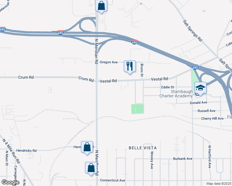 map of restaurants, bars, coffee shops, grocery stores, and more near 3259 Vestal Road in Youngstown
