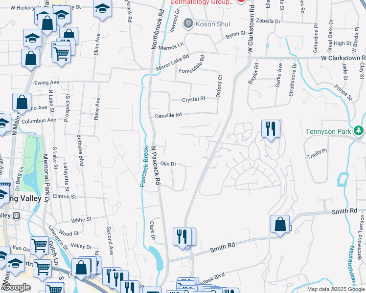 map of restaurants, bars, coffee shops, grocery stores, and more near 68 Alexander Court in Nanuet
