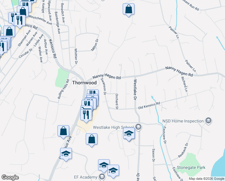 map of restaurants, bars, coffee shops, grocery stores, and more near 3 Cottage Grove Avenue in Thornwood