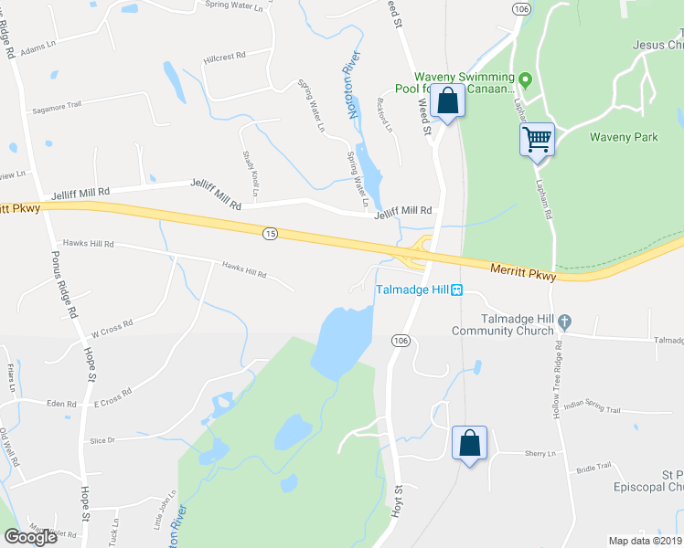 map of restaurants, bars, coffee shops, grocery stores, and more near 681 Old Stamford Road in New Canaan