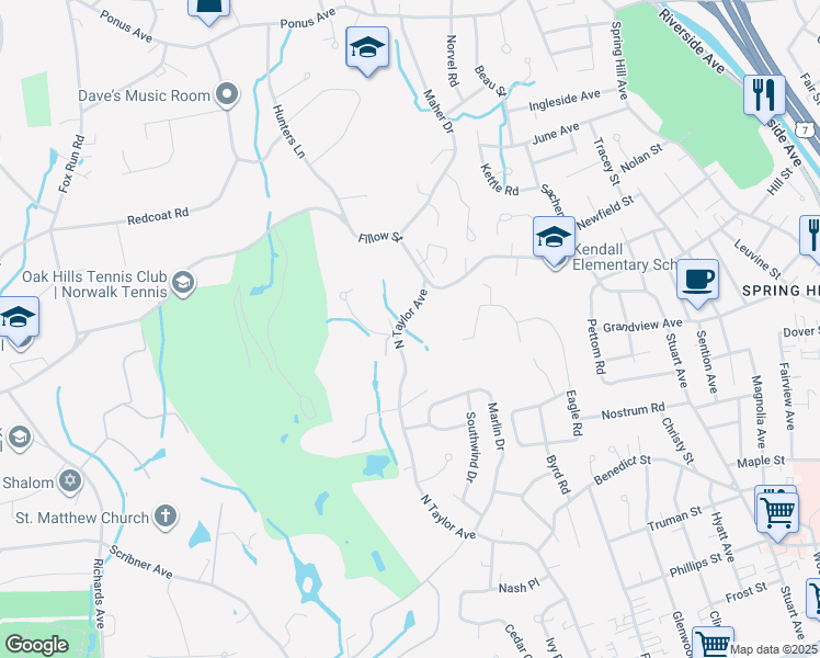 map of restaurants, bars, coffee shops, grocery stores, and more near 200 North Taylor Avenue in Norwalk