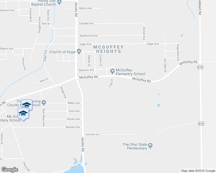 map of restaurants, bars, coffee shops, grocery stores, and more near 1072 East Way Drive in Youngstown