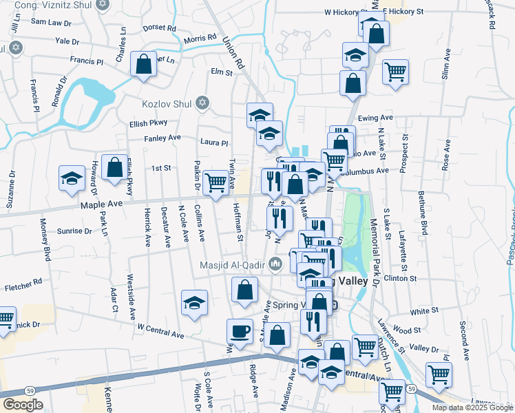 map of restaurants, bars, coffee shops, grocery stores, and more near 10 Parker Street in Spring Valley