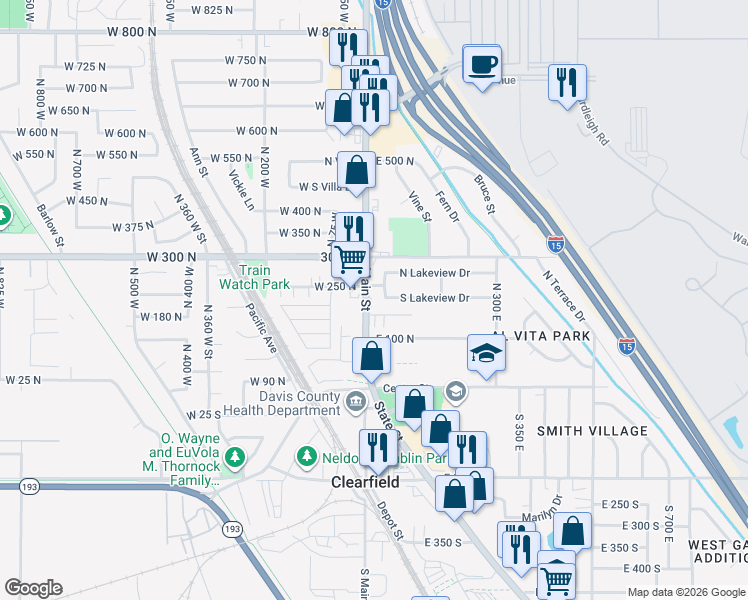 map of restaurants, bars, coffee shops, grocery stores, and more near 140 North Main Street in Clearfield