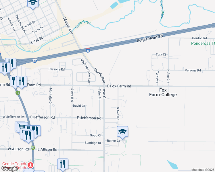 map of restaurants, bars, coffee shops, grocery stores, and more near State Highway 221 in Cheyenne