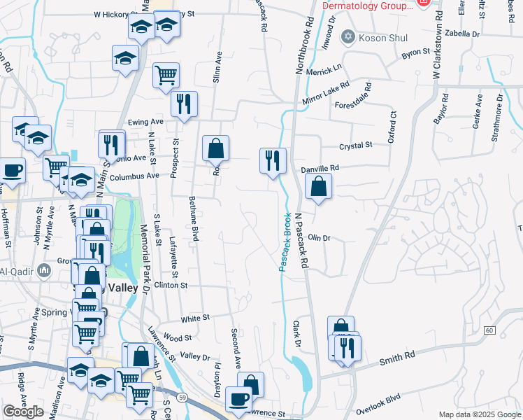 map of restaurants, bars, coffee shops, grocery stores, and more near 17 Forest Ridge Road in Nanuet