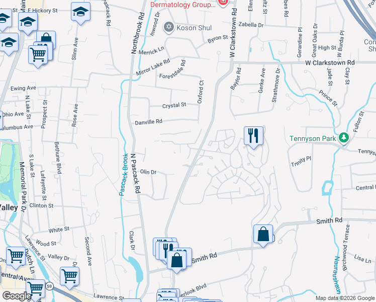 map of restaurants, bars, coffee shops, grocery stores, and more near 10 Willow Drive in Nanuet