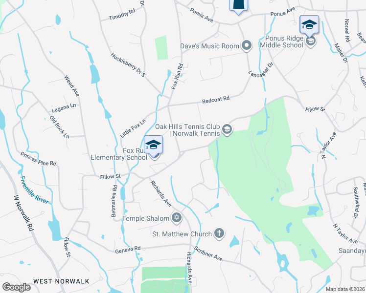map of restaurants, bars, coffee shops, grocery stores, and more near 2 Fox Run Road in Norwalk