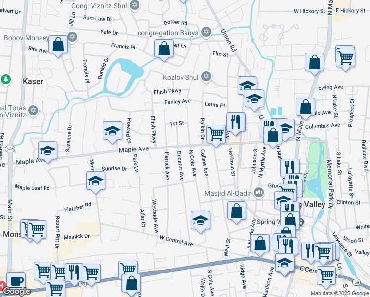 map of restaurants, bars, coffee shops, grocery stores, and more near 79 North Cole Avenue in Spring Valley