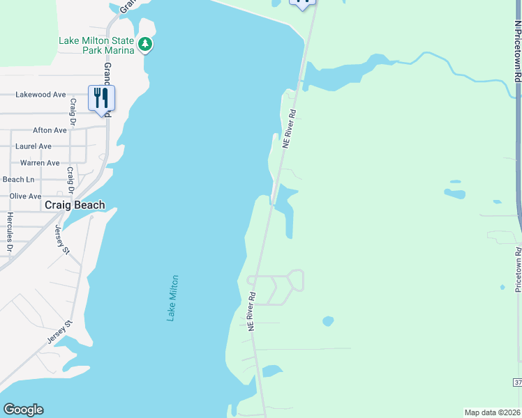 map of restaurants, bars, coffee shops, grocery stores, and more near 1776 County Road 294 in Lake Milton