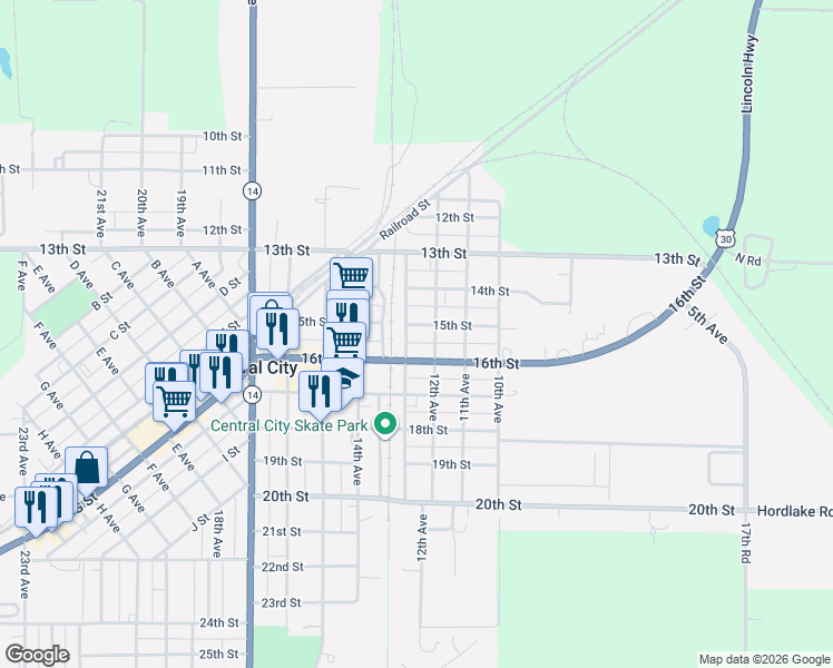 map of restaurants, bars, coffee shops, grocery stores, and more near 1548-1598 12th Avenue in Central City