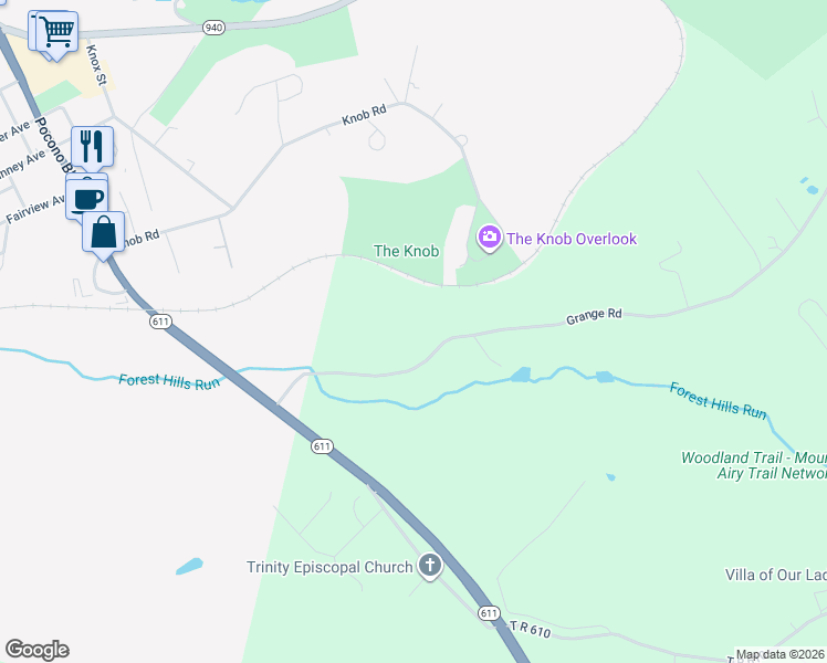 map of restaurants, bars, coffee shops, grocery stores, and more near 173 Grange Road in Mount Pocono