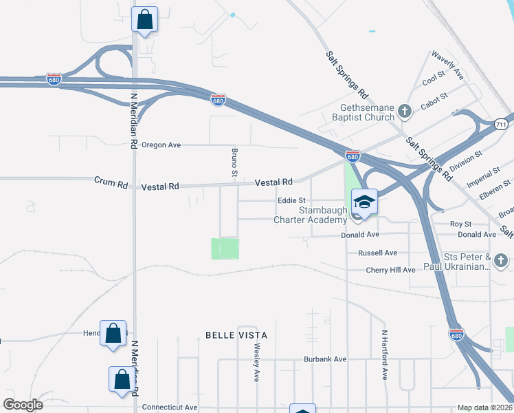 map of restaurants, bars, coffee shops, grocery stores, and more near 2916 Roy Street in Youngstown