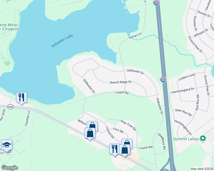 map of restaurants, bars, coffee shops, grocery stores, and more near 210 Beach Ln in Tobyhanna