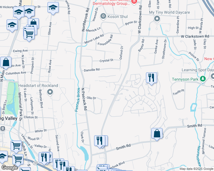 map of restaurants, bars, coffee shops, grocery stores, and more near 68 Alexander Court in Nanuet
