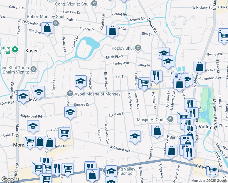 map of restaurants, bars, coffee shops, grocery stores, and more near Maple Avenue & Herrick Avenue in Spring Valley