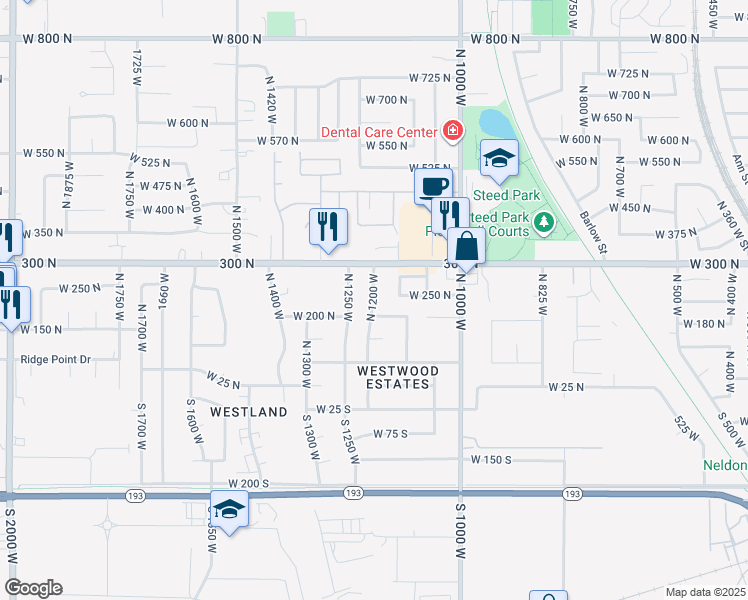 map of restaurants, bars, coffee shops, grocery stores, and more near 248 North 1200 West in Clearfield