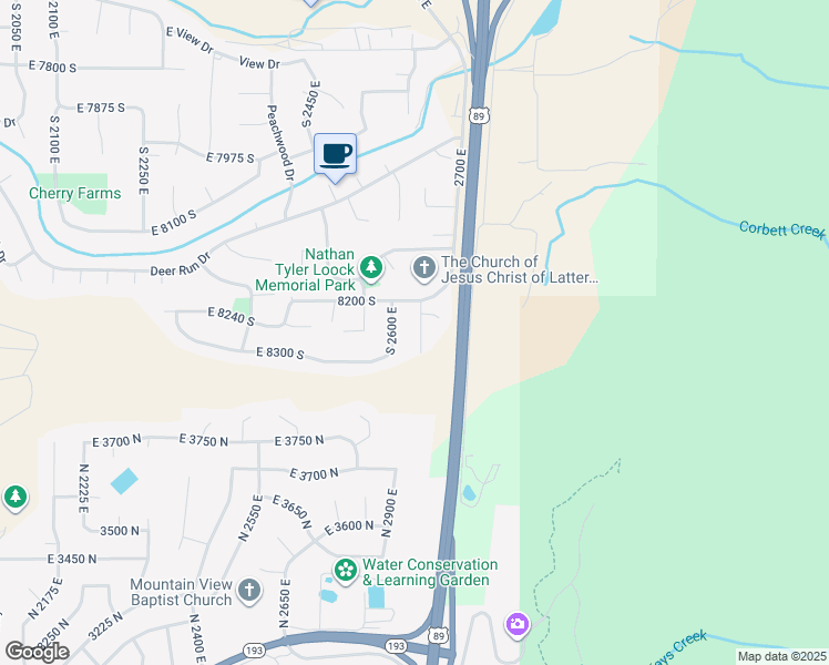 map of restaurants, bars, coffee shops, grocery stores, and more near 8249 2650 East in Ogden