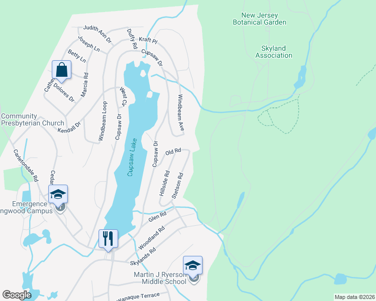 map of restaurants, bars, coffee shops, grocery stores, and more near 70 Stetson Road in Ringwood