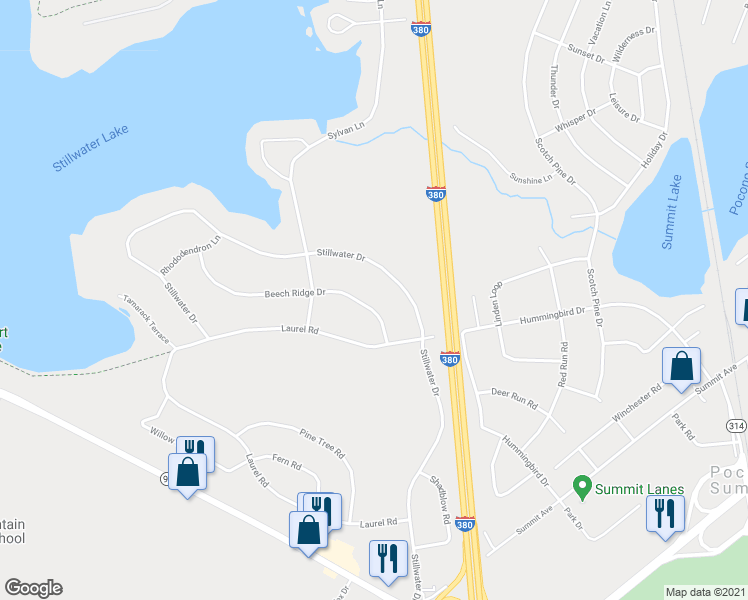 map of restaurants, bars, coffee shops, grocery stores, and more near 3222 Beech Ridge Drive in Pocono Summit