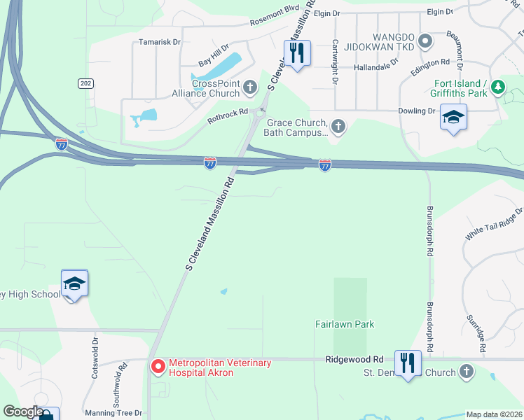 map of restaurants, bars, coffee shops, grocery stores, and more near 822 Kumho Drive in Fairlawn