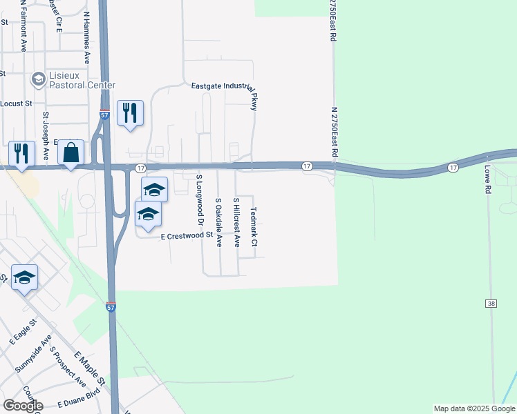 map of restaurants, bars, coffee shops, grocery stores, and more near 275 Tedmark Court in Kankakee