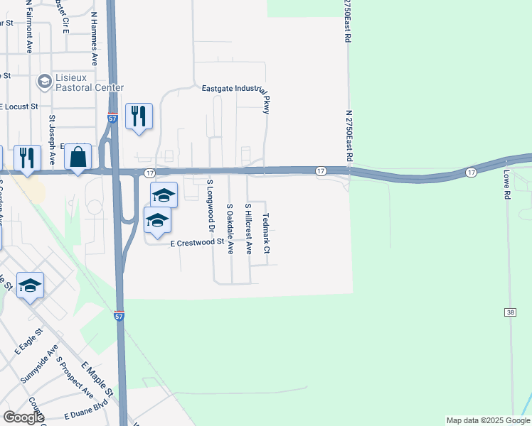 map of restaurants, bars, coffee shops, grocery stores, and more near 275 Tedmark Court in Kankakee