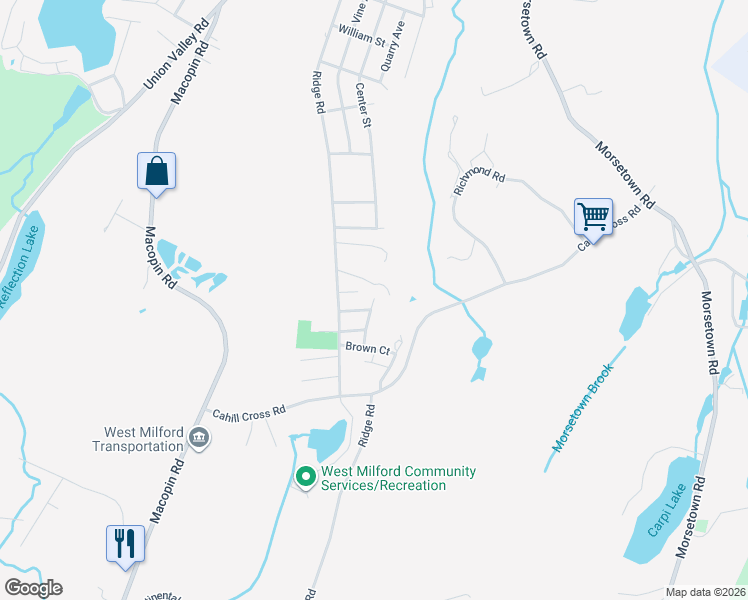 map of restaurants, bars, coffee shops, grocery stores, and more near 16 Lozier Court in West Milford
