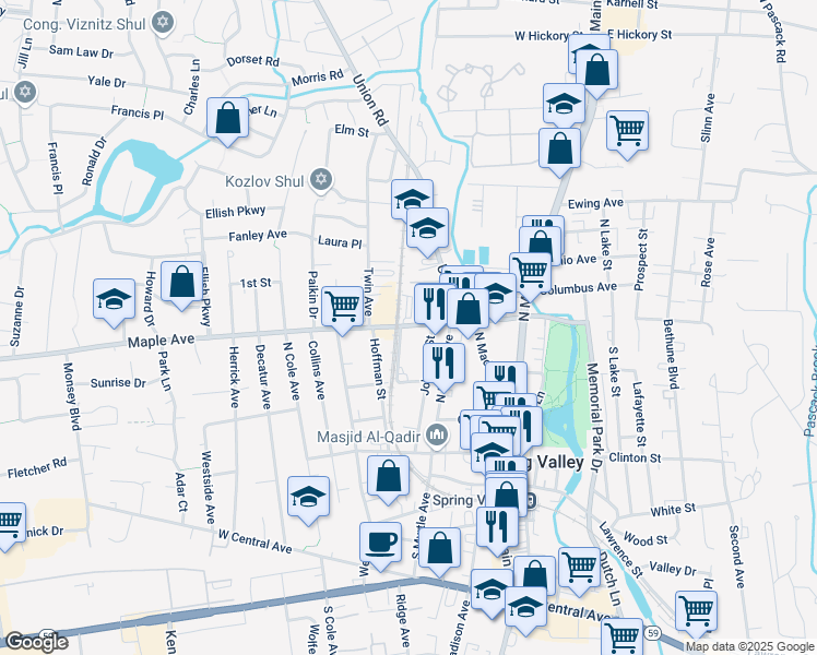 map of restaurants, bars, coffee shops, grocery stores, and more near 10 Parker Street in Spring Valley