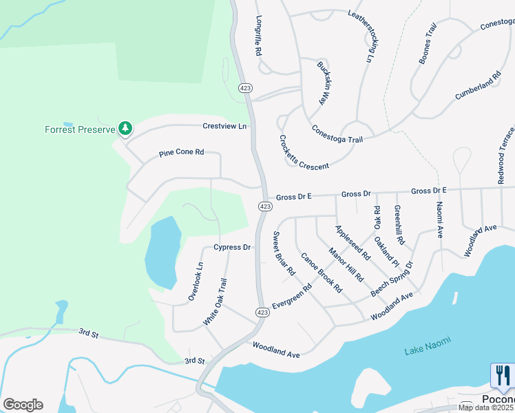 map of restaurants, bars, coffee shops, grocery stores, and more near 339 Pennsylvania 423 in Pocono Pines