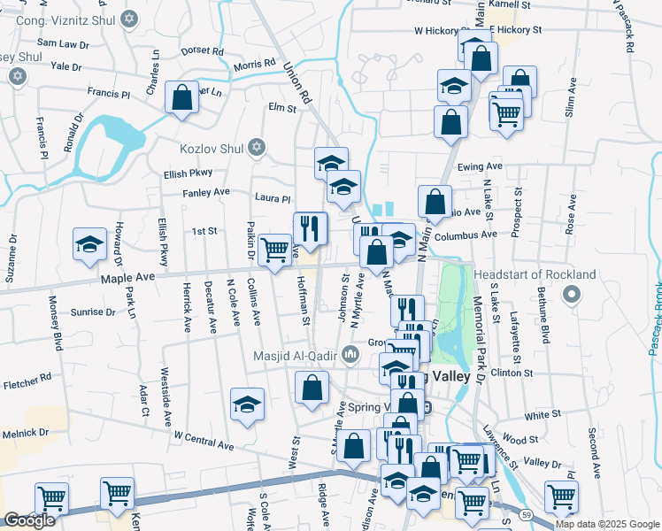 map of restaurants, bars, coffee shops, grocery stores, and more near 10 Parker Street in Spring Valley