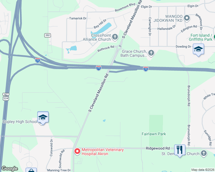 map of restaurants, bars, coffee shops, grocery stores, and more near 822 Kumho Drive in Fairlawn