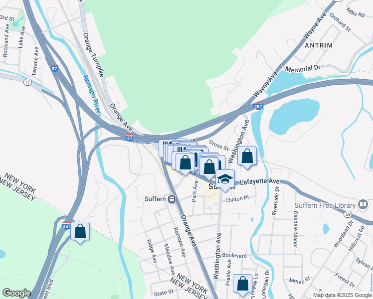 map of restaurants, bars, coffee shops, grocery stores, and more near 15 Chestnut Street in Suffern