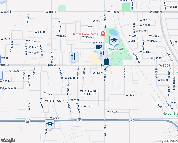 map of restaurants, bars, coffee shops, grocery stores, and more near 257 North 1125 West in Clearfield