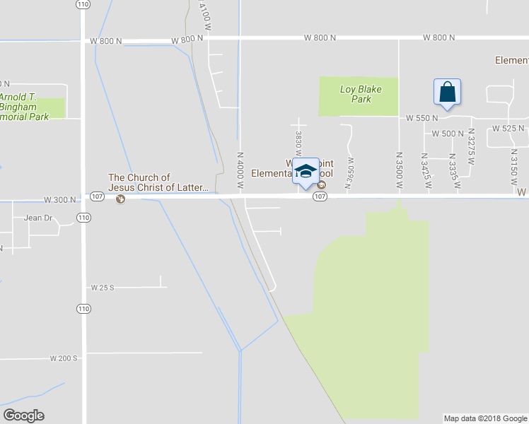 map of restaurants, bars, coffee shops, grocery stores, and more near 3949 West 250 North in West Point