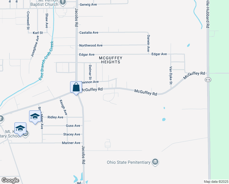 map of restaurants, bars, coffee shops, grocery stores, and more near 3246 McGuffey Road in Youngstown