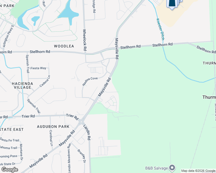 map of restaurants, bars, coffee shops, grocery stores, and more near 9483-9489 Maysville Road in Fort Wayne