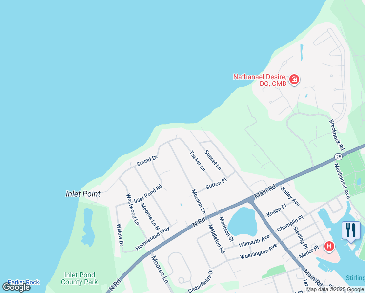 map of restaurants, bars, coffee shops, grocery stores, and more near 500 Sound Drive in Greenport