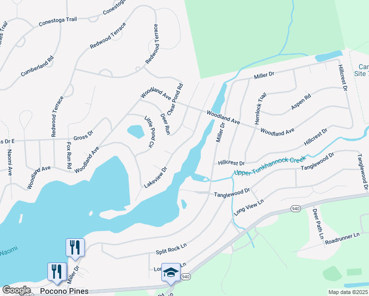 map of restaurants, bars, coffee shops, grocery stores, and more near 6228 Lakeview Drive in Pocono Pines