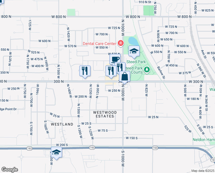 map of restaurants, bars, coffee shops, grocery stores, and more near 1086 West 275 North in Clearfield