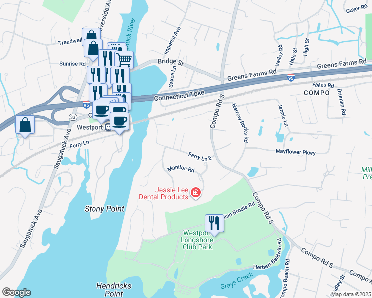 map of restaurants, bars, coffee shops, grocery stores, and more near 4 Surrey Lane in Westport