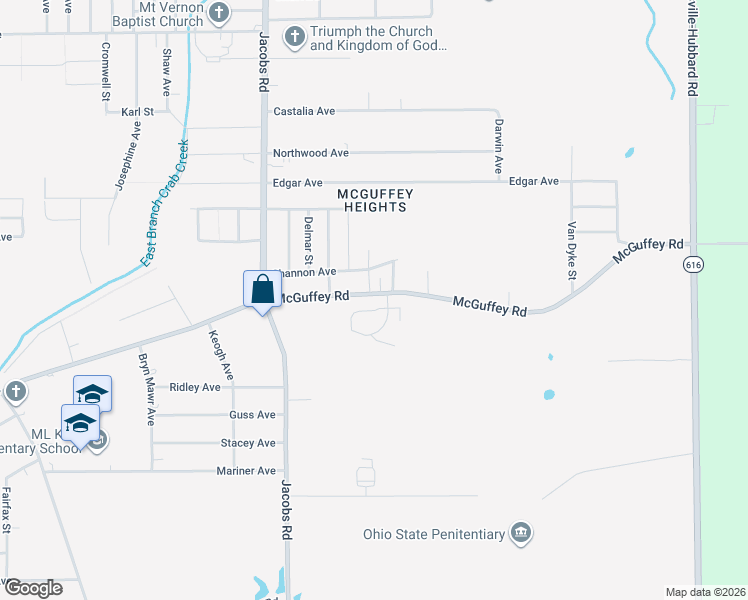 map of restaurants, bars, coffee shops, grocery stores, and more near 3135 Shannon Avenue in Youngstown