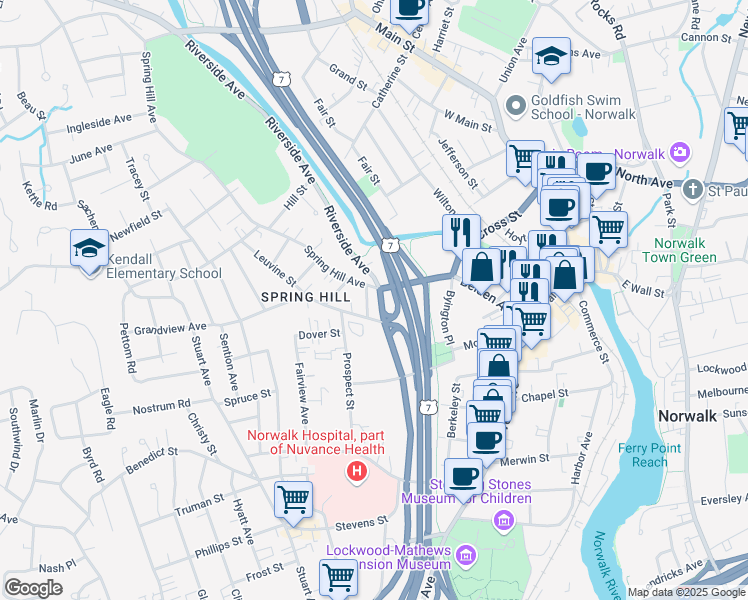 map of restaurants, bars, coffee shops, grocery stores, and more near in Norwalk