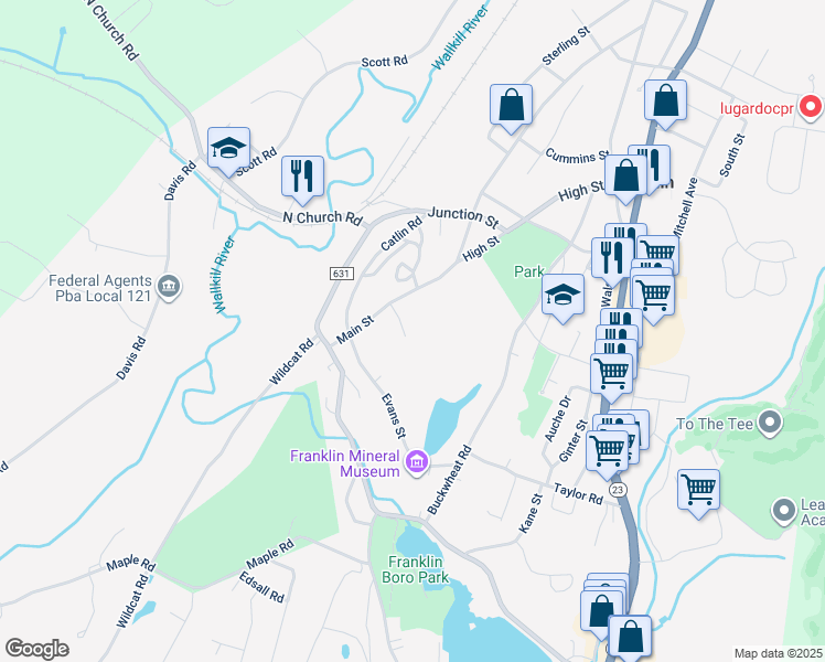map of restaurants, bars, coffee shops, grocery stores, and more near 1 Miners Lane in Franklin