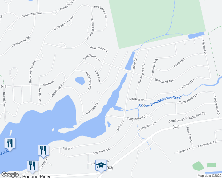 map of restaurants, bars, coffee shops, grocery stores, and more near 6232 Lakeview Drive in Pocono Pines